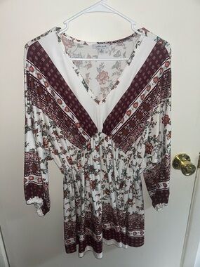White Birch - Multicolored Patterned Blouse - 1X